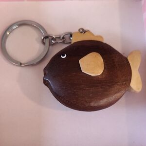 WoodenFish Brown  Keychain Handmade Smooth Probably Souvenir 2.6 " GUC